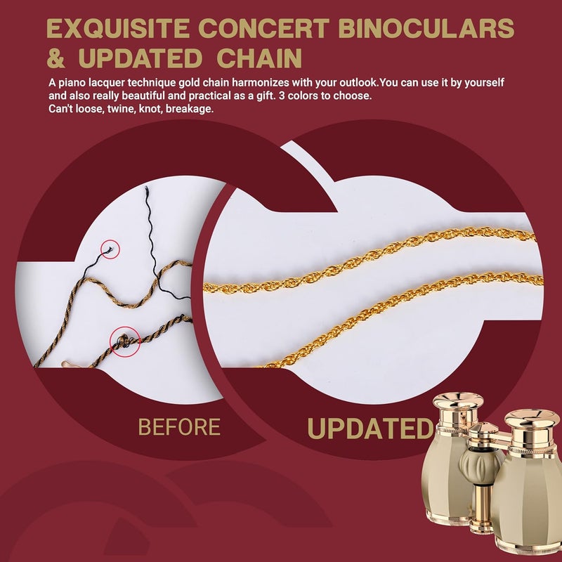 ESSLNB Opera Glasses Binoculars for Women Adults 4X30mm Theater Glasses Compact Binoculars for Theater and Concerts Antique with Case Removable Chain (Gold) - Image 5